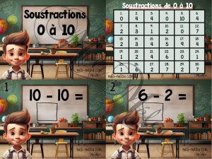 Cartes à tâches – Soustractions 2 de 0 à 10