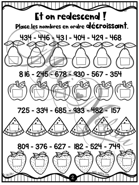 Arithmétique - L'ordre croissant et décroissant de 0 à 1000 – Image 2