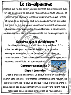 Compréhension de lecture – Le ski-alpinisme