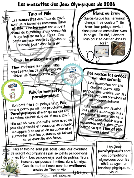 Compréhension de lecture - Tina et Milo-Les mascottes des Jeux olympiques 2026 -2e cycle – Image 2
